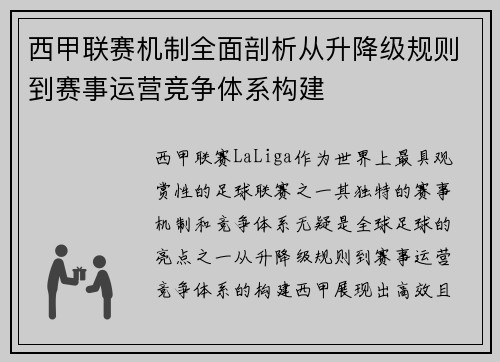 西甲联赛机制全面剖析从升降级规则到赛事运营竞争体系构建
